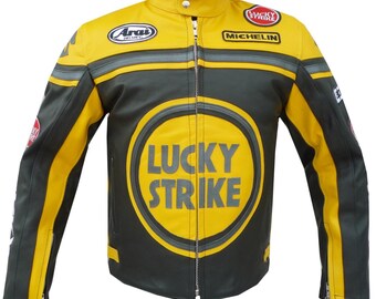 Yellow & Black Cowhide Leather Motorcycle Jacket - Armored Biker Gear