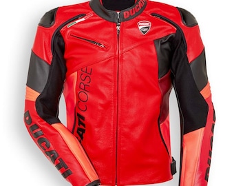 Ducati Red Leather Motorcycle Jacket: Armored Biker Gear, Cowhide, Classic Design