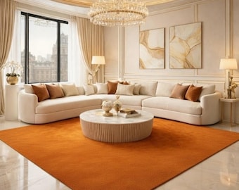 Hand-Tufted Wool Area Rug – Burnt Orange Modern Plush Carpet
