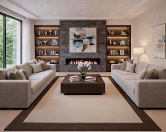 Hand Tufted Beige Border Rug | Minimal Neutral Living Room Area Carpet