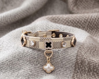 Collar de cuero para mascotas con diamantes de imitación, collar brillante para perros y gatos, banda ajustable para cachorros y gatitos, accesorio de lujo para mascotas, regalo.