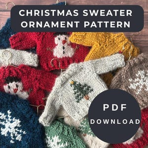 Easy Christmas Sweater Ornament Knitting Pattern PDF - Mini Holiday Tree Decor, Beginner, Instant Download,