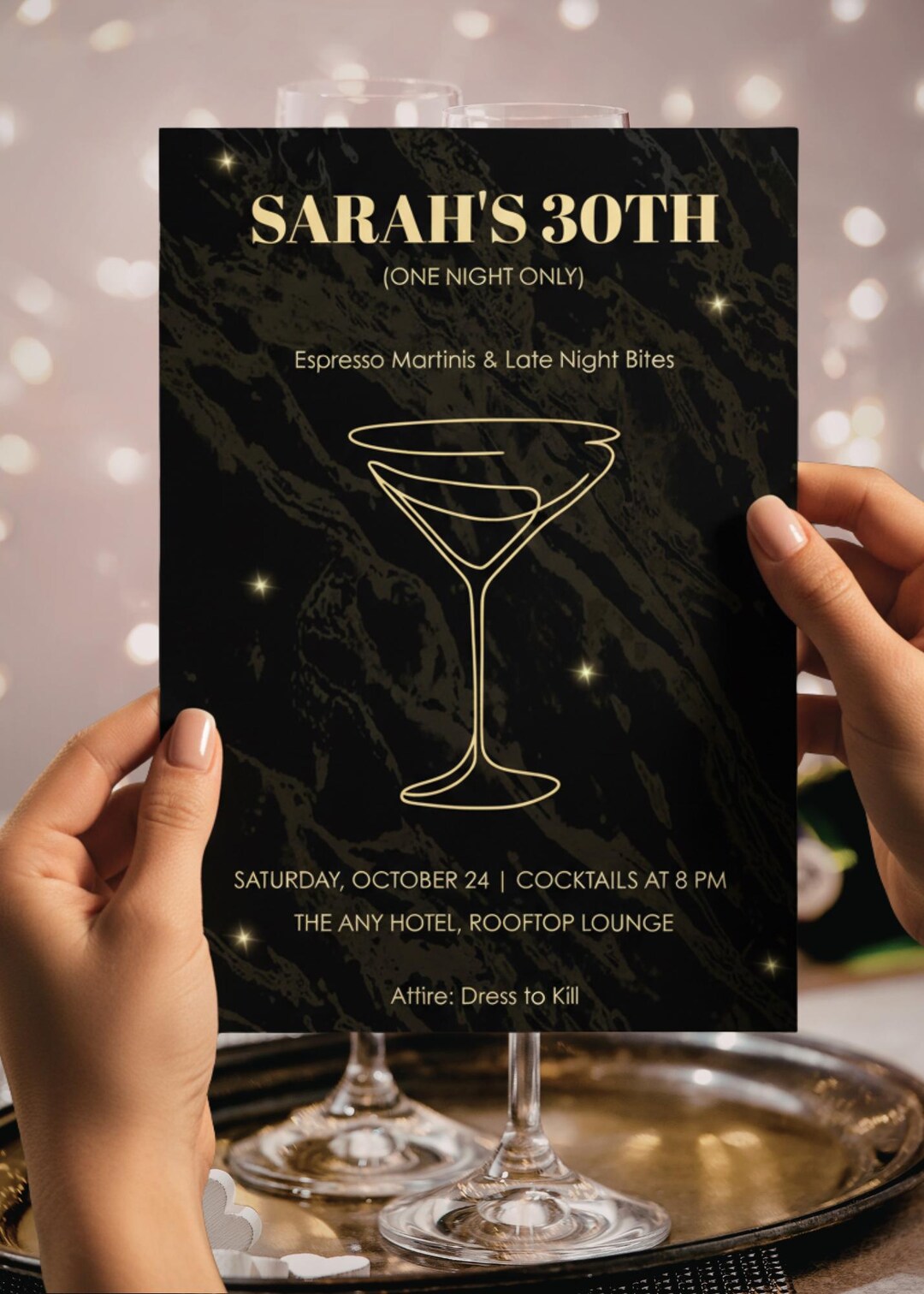 Black and Gold Birthday Invitation | Editable Canva Template | Martini ...