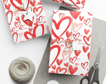 Red Heart Pattern Gift Wrap | Valentine Wrapping Paper Roll