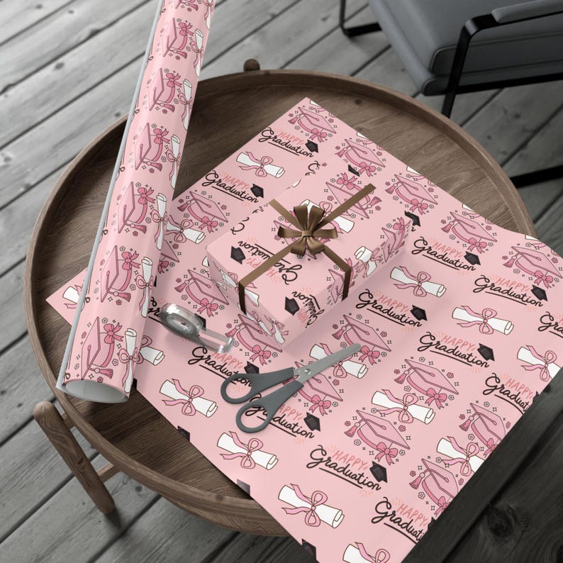 Pink Graduation Cap and Diploma Gift Wrap Papers | Graduation Wrapping ...