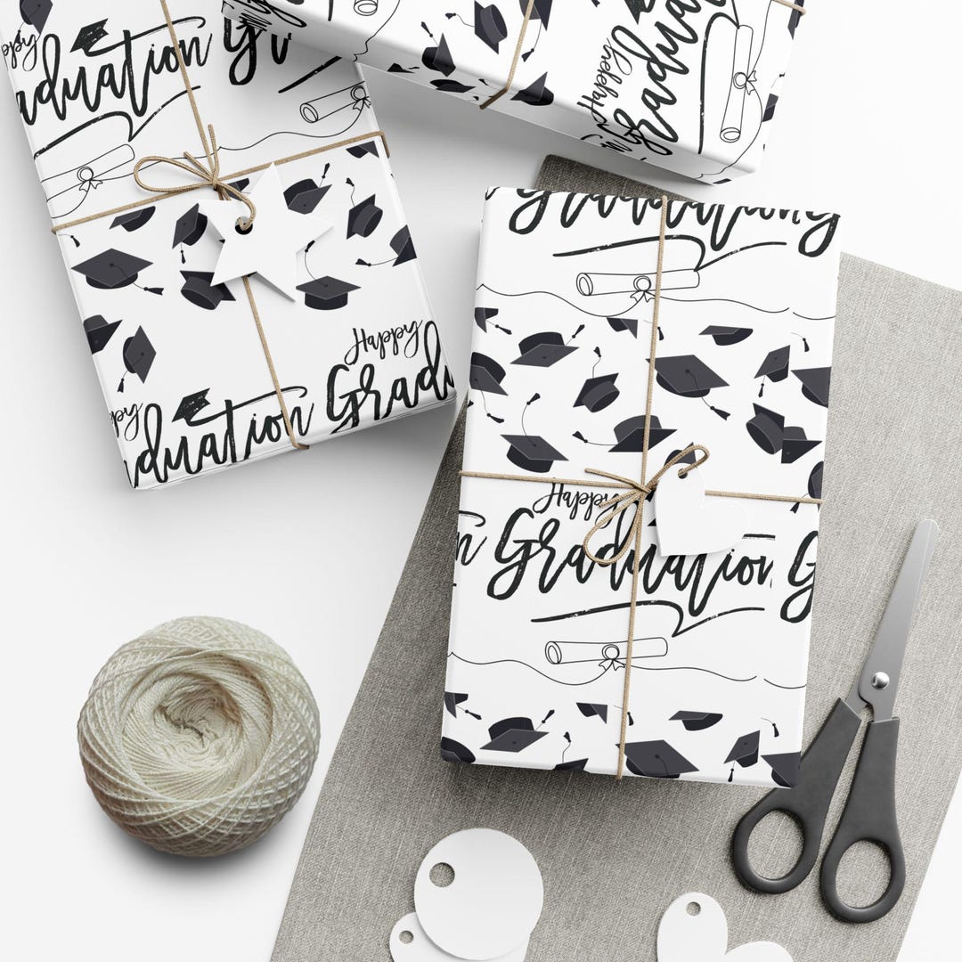 Graduation Caps and Diplomas Gift Wrap Paper | Graduation Wrapping ...