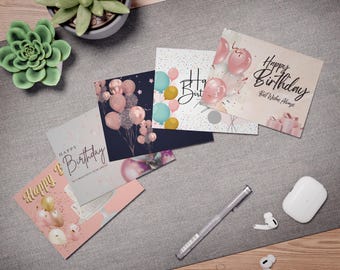 Birthday Card Set, Unique Designs, Messages Inside, 5 Pack