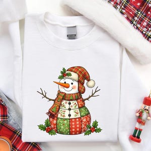 Patchwork Snowman Christmas Sweatshirt, Festive Holiday Pullover