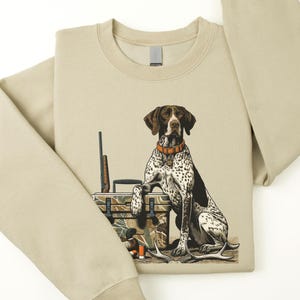 Hunting Dog Sweatshirt, Pointer Bird Dog Crewneck, Duck Hunter Pullover, Outdoorsman Gift, Camo Retriever Hunting Apparel