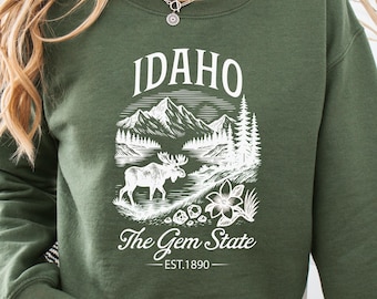 Shirt Idaho, The Gem State Est 1890, vintage T-shirt Moose Mountain, katoenen uniseks T-shirt
