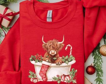 Sudadera navideña de vaca de las Tierras Altas, jersey de invierno para las fiestas