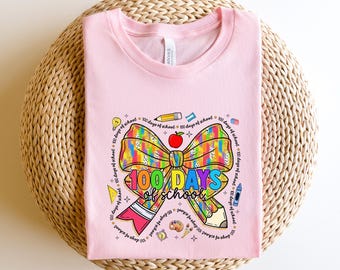 100 Days Of School Sweatshirt, Colorful Pencil Bow, Paint Stroke Art Teacher Gift