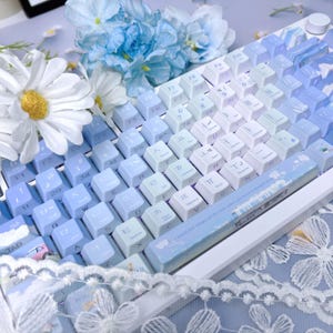 Light Blue Korean PBT Keycaps: Cherry Profile, Gradient Translucent Legends