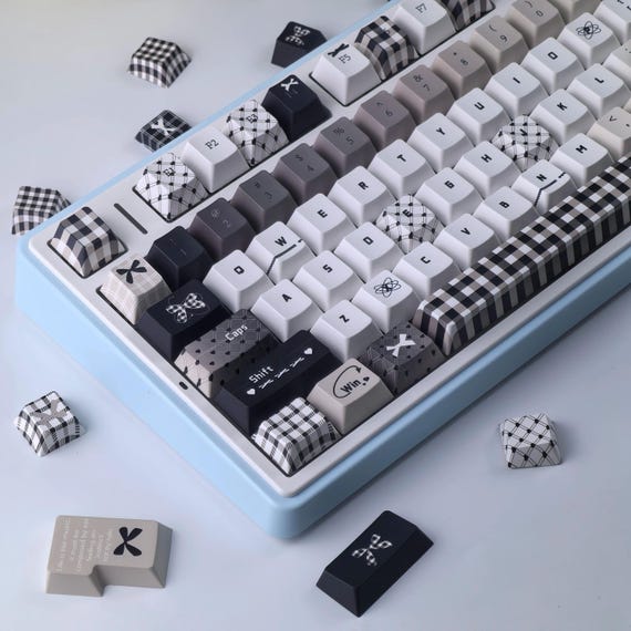 Retro Black & White Plaid PBT Keycap Set - Cherry Profile