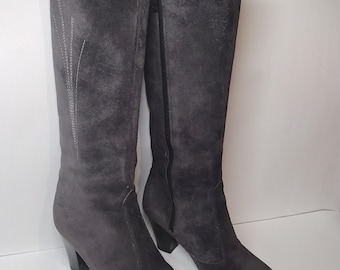 Stivali invernali da donna in pelle scamosciata grigio scuro, mai indossati, anni '80, taglia 38 euro - 8 americani