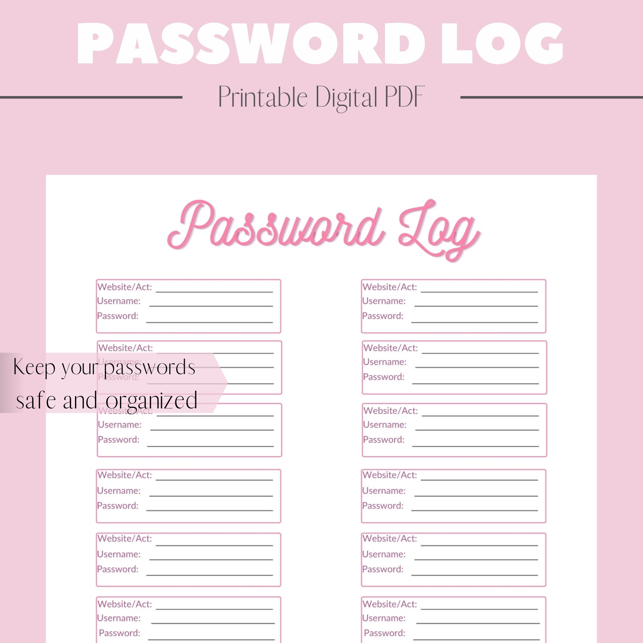 Password Log PDF Download Instant Download Get Organized Etsy