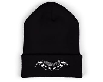 Riddim Rat Beanie, Dubstep Rave Hat, Bass Music Beanie, EDM Festival Outfit, Basshead Streetwear, Dark Rave Clothing, Embroidered Beanie