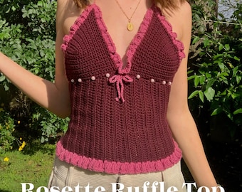 Rosette Ruffle Top PDF Crochet Pattern - Beaded Bow Summer Top