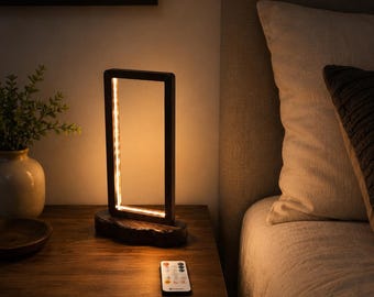 Solid Wood Ambient Light – Jacobean Stain, Remote LED Lamp