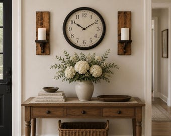 Set of 2 Rustic Solid Wood Decorative Candle Flower Sconce
