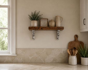 Rustic Farmhouse Distressed Decor Wall Mounted Shelf Handmade Horizontal Wooden Decor Ledge