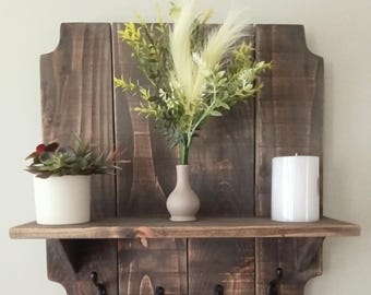 Rustic Cedar Entryway Shelf with Coat Hooks – Minimalist Organizer