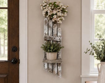 2-in-1 Rustic Farmhouse Distressed Flower/Candle Sconce Wood