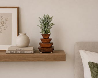 Solid Wood Small Accent Vase for Faux Flowers Free Standing Home Accent Decor