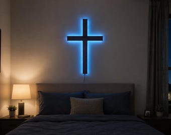Large Wooden Cross Wall Art, 36" LED Backlit Christian Decor, Multicolor Remote Control