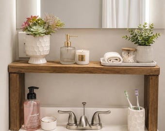 Wooden Over Sink Shelf, Rustic Farmhouse Bathroom Organizer, Kitchen Spice Rack