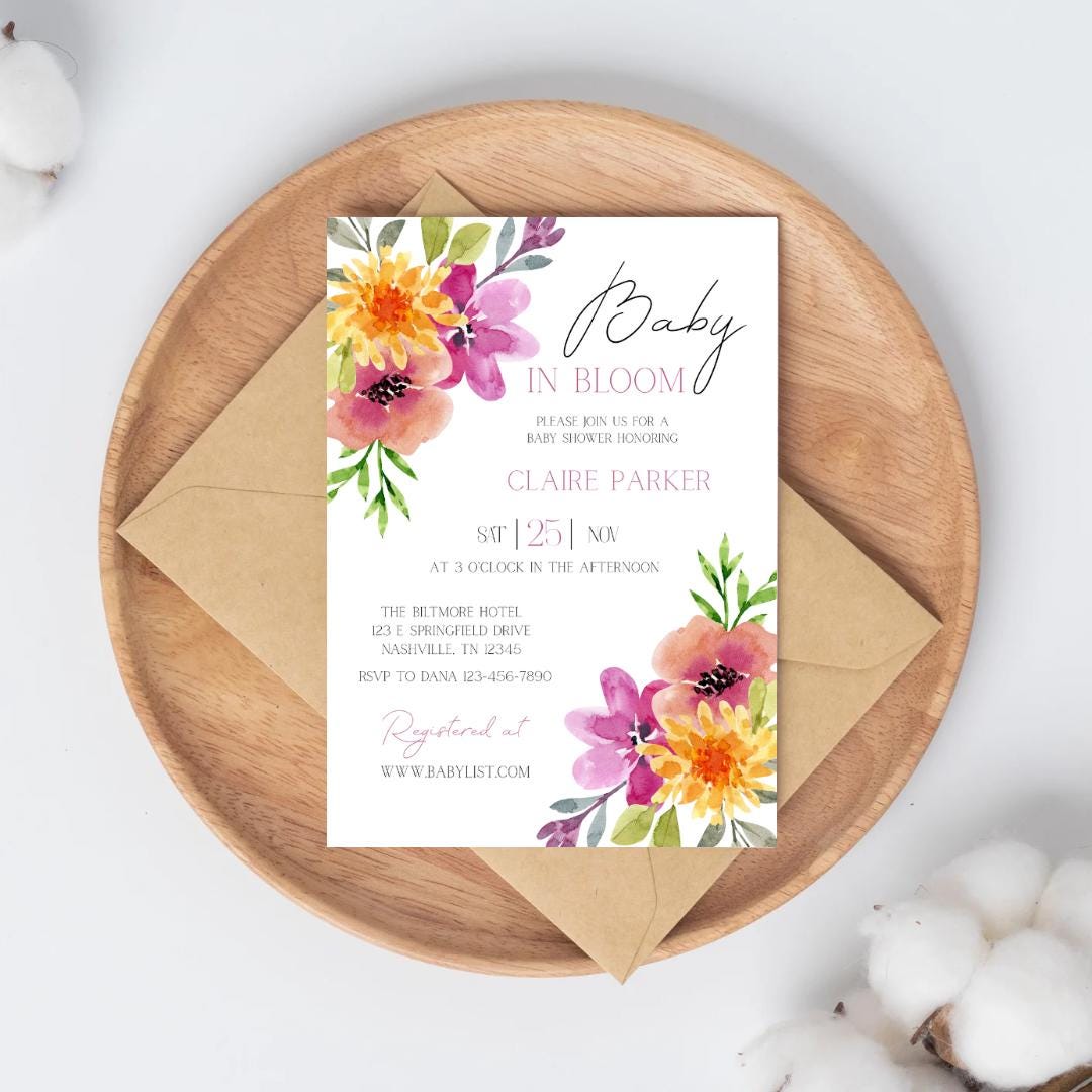Floral Baby in Bloom Baby Shower Invitation Template: Editable Canva ...
