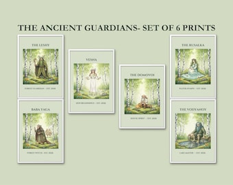 Slavic Folklore Gallery Wall Set, 6 Watercolor Nesting Doll Prints (Digital Download)