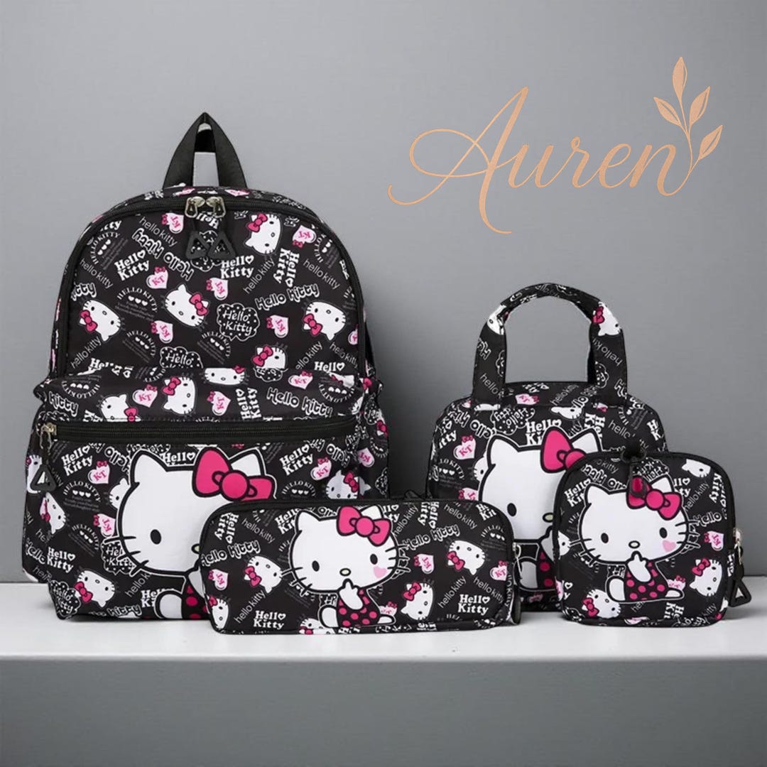 Hello Kitty Backpack Set: Kawaii School Bag, Lunch Bag, Pencil Case - Etsy