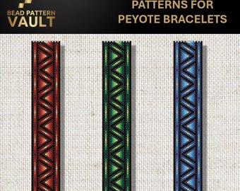 Set of 3 Miyuki Delica Bracelet PDF Patterns, geometric, peyote bracelet pattern digital download.