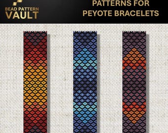 Set of 3 Miyuki Delica Bracelet PDF Patterns, geometric, peyote bracelet pattern digital download.