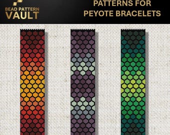 Set of 3 Miyuki Delica Bracelet PDF Patterns, geometric, peyote bracelet pattern digital download.