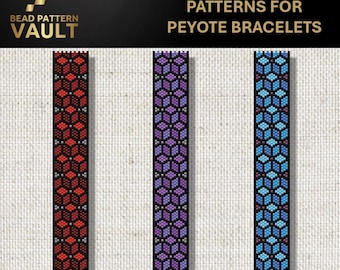 Set of 3 Miyuki Delica Bracelet PDF Patterns, geometric, peyote bracelet pattern digital download.