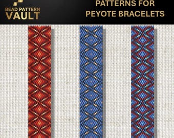 Set of 3 Miyuki Delica Bracelet PDF Patterns, geometric, peyote bracelet pattern digital download.