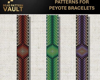Set of 3 Miyuki Delica Bracelet PDF Patterns, geometric, peyote bracelet pattern digital download.