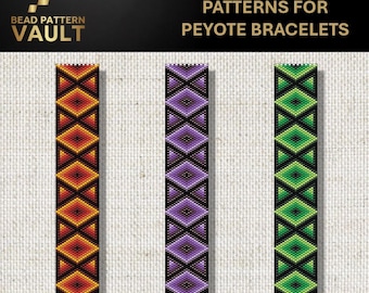 Set of 3 Miyuki Delica Bracelet PDF Patterns, geometric, peyote bracelet pattern digital download.