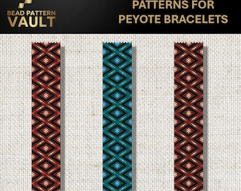 Set of 3 Miyuki Delica Bracelet PDF Patterns, geometric, peyote bracelet pattern digital download.