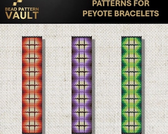 Set of 3 Miyuki Delica Bracelet PDF Patterns, geometric, peyote bracelet pattern digital download.