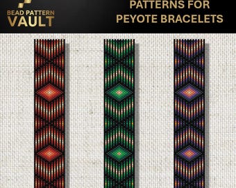 Set of 3 Miyuki Delica Bracelet PDF Patterns, geometric, peyote bracelet pattern digital download.