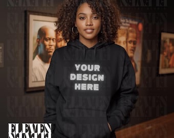 Black Hoodie Mockup African American Woman, Hoodie, Streetwear, JPG & PNG Digital Download