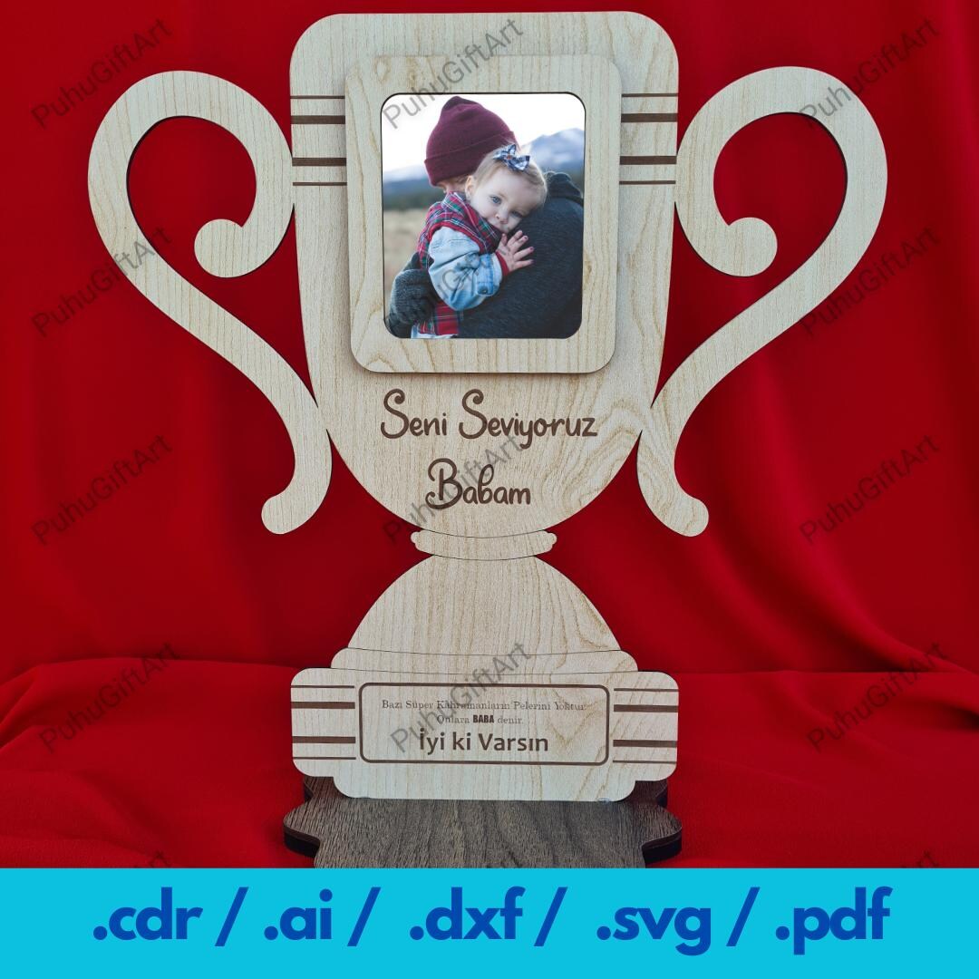 Trophy Photo Frame SVG, Laser Cut Champion Cup Award Design, Digital ...