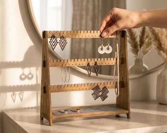 Présentoir de boucles d'oreilles de table en bois, organisateur de bijoux