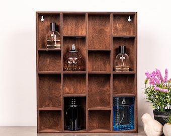 Vitrina para perfumes, Vitrina de madera para perfumes, Armario de pared, Estante de pared para perfumes, Expositor de perfumes, Decoración de pared para perfumes