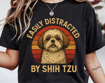 Easily Distracted by Shih Tzu, PNG, Funny Shih Tzu Lover, Retro Shih Tzu PNG File, Cute Shih Tzu Mom PNG, T-Shirt Design, Mugs & Gifts