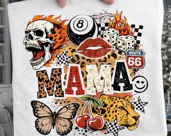 Mama PNG, Retro Mama Design, Leopard Mama Shirt PNG, Rock Style Mama Sublimation, Vintage Mama Graphic, Trendy Mama PNG Download