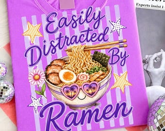 Easily Distracted By Ramen PNG, Preppy Ramen PNG, Striped Ramen PNG, Funny Ramen Png, Ramen Lover Shirt Design, Retro Summer Png